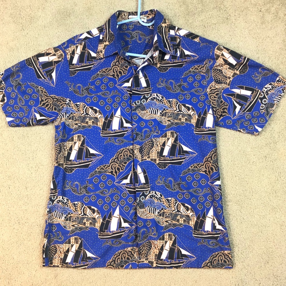 Asian Boat Print Button Down Tee
